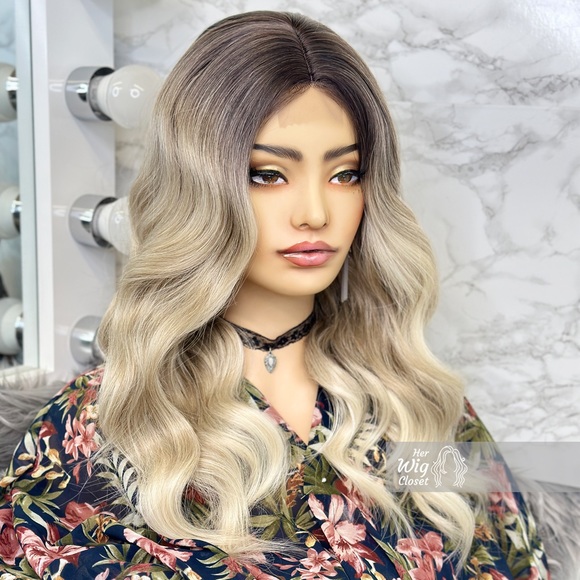 Dark Roots Vanilla Blonde Natural Ombre Wavy Lace Front Wig | Penny - Picture 2 of 13